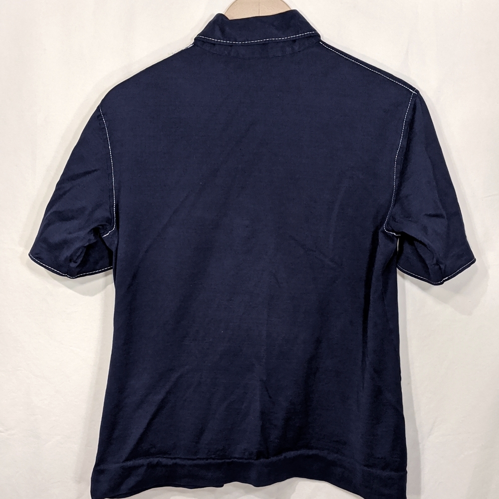 Vintage Gino Paoli Italian cotton navy medium button front shirt - Picture 5 of 5